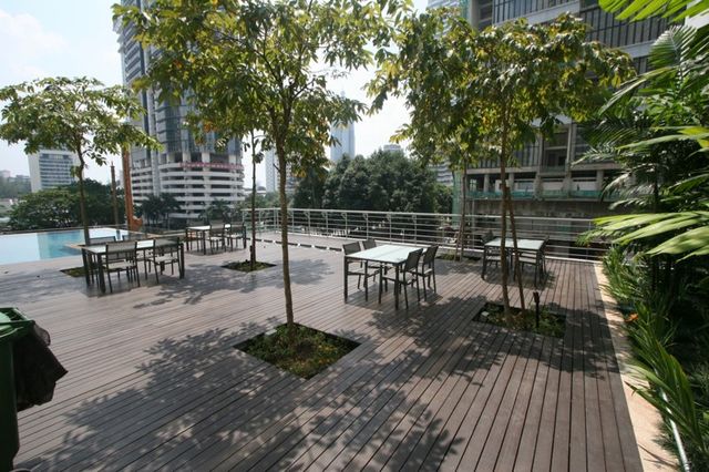 Seating area beside the pool